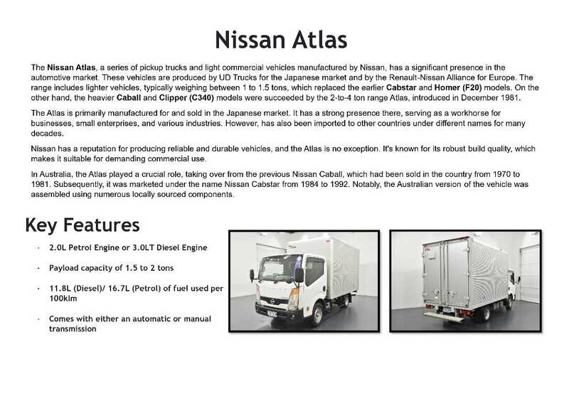 2013 NISSAN ATLAS 3.0L AUTO 3 SEATER 