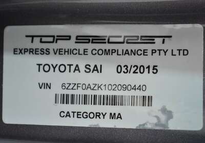 2015 TOYOTA SAI SAI AZK10 CVT 2.4LT 4DR